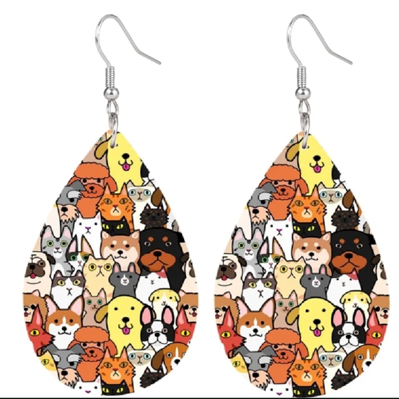 Fauxโ Leather Colorful Cat & Dog Teardrop Dangle Earrings 2/$15โ 3/$20 4/$25 - Picture 3 of 4